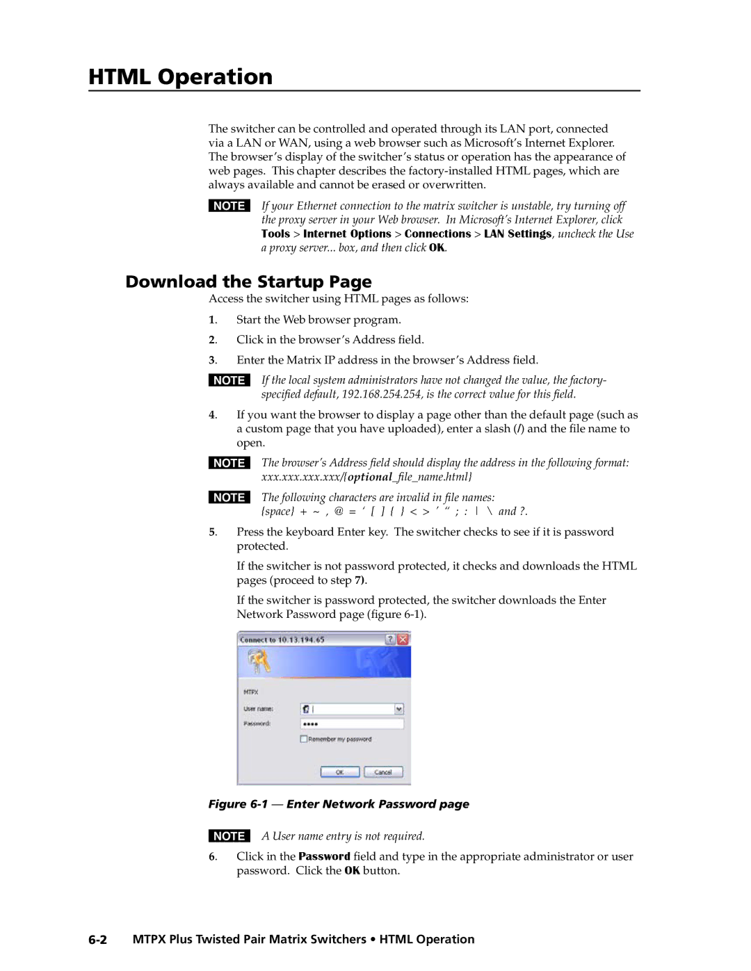 Extron electronic MTPX Plus Series manual Download the Startup, Access the switcher using Html pages as follows 