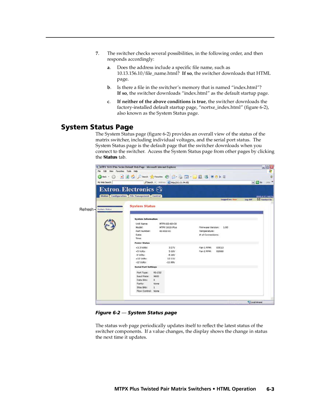 Extron electronic MTPX Plus Series manual System Status 