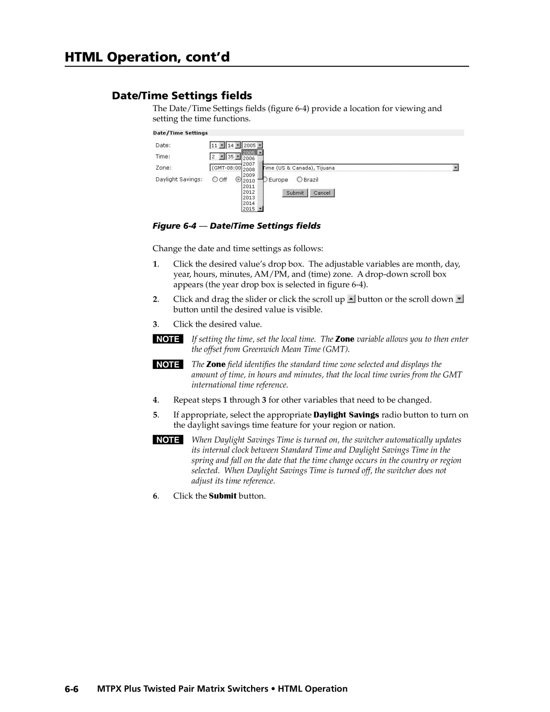 Extron electronic MTPX Plus Series manual Date/Time Settings fields -4 provide a location for viewing 