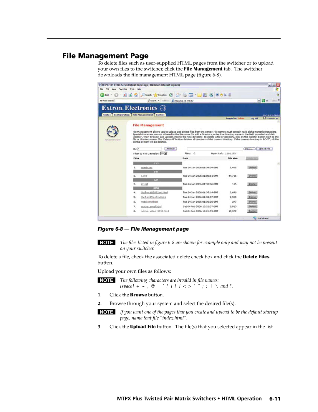 Extron electronic MTPX Plus Series manual File Management, Click the Browse button 