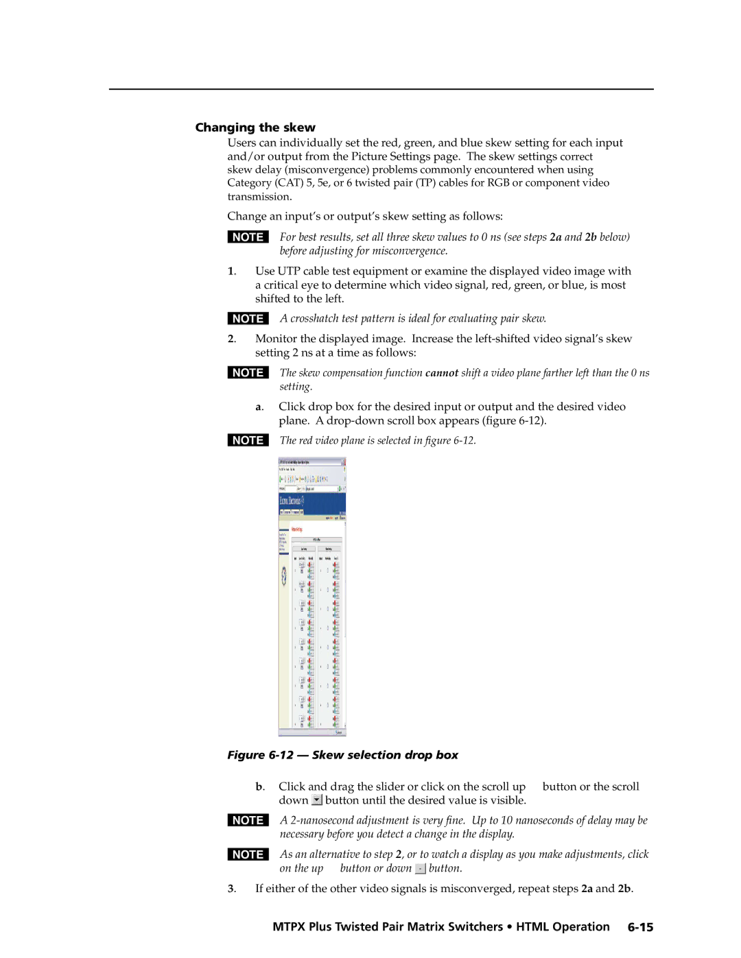 Extron electronic MTPX Plus Series manual Changing the skew, Change an input’s or output’s skew setting as follows 