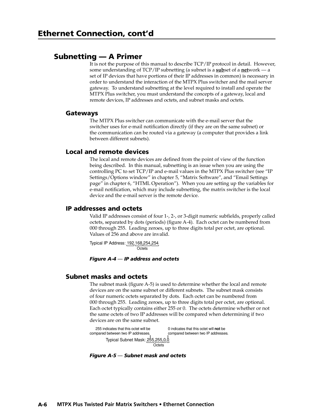 Extron electronic MTPX Plus Series manual Subnetting a Primer, Gateways, Local and remote devices, IP addresses and octets 