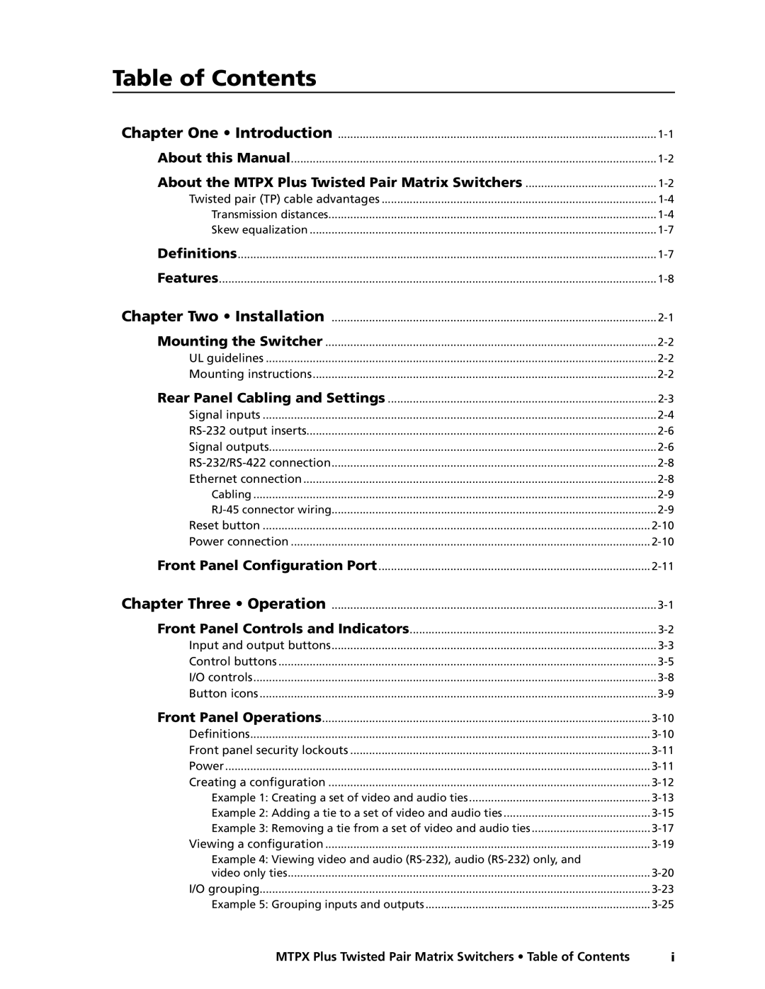 Extron electronic MTPX Plus Series manual Table of Contents 