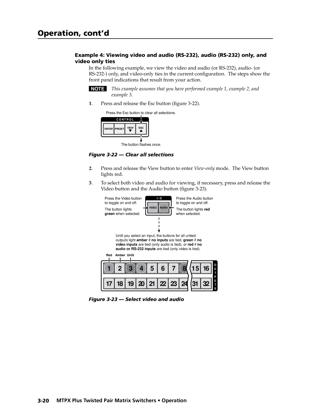 Extron electronic MTPX Plus Series manual Lights red, Video button and the Audio button figure 