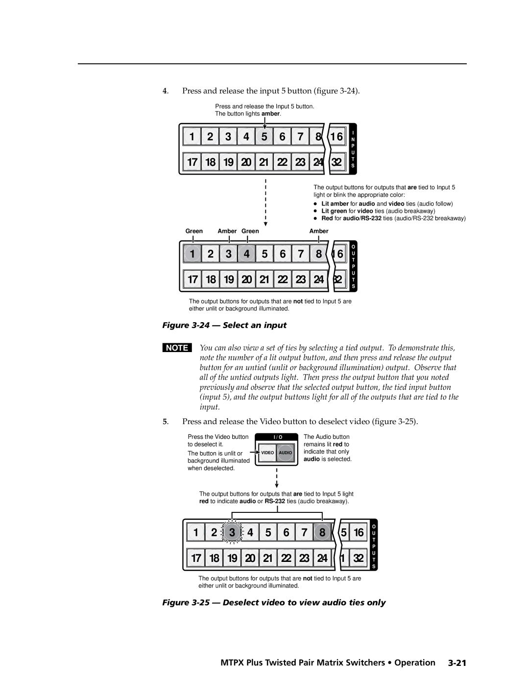 Extron electronic MTPX Plus Series manual Select an input, Press and release the Video button to deselect video figure 