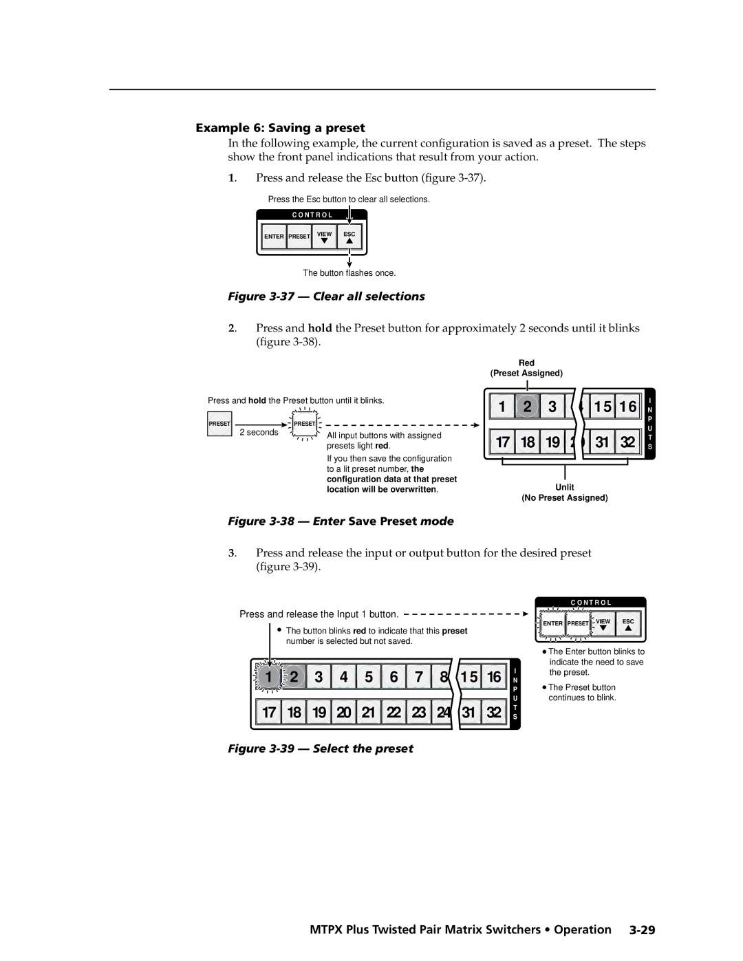 Extron electronic MTPX Plus Series manual Example 6 Saving a preset, Press and release the Input 1 button 