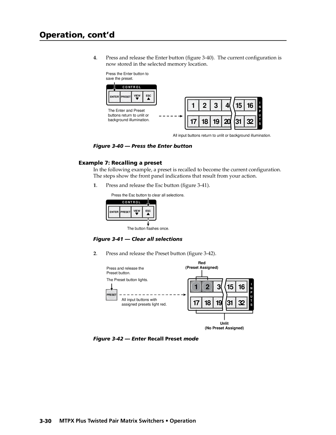 Extron electronic MTPX Plus Series manual Example 7 Recalling a preset, Press and release the Preset button figure 