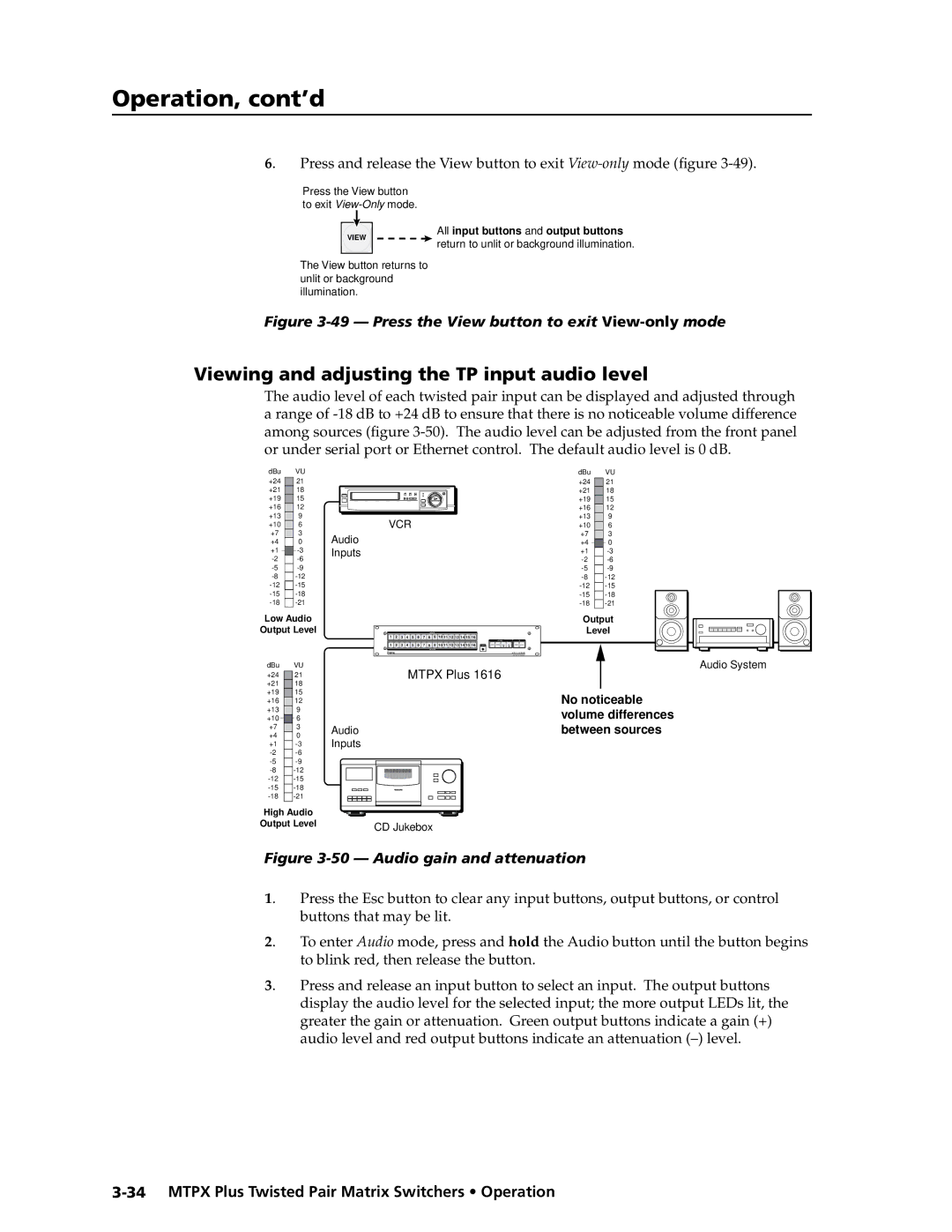 Extron electronic MTPX Plus Series manual Viewing and adjusting the TP input audio level, Vcr 