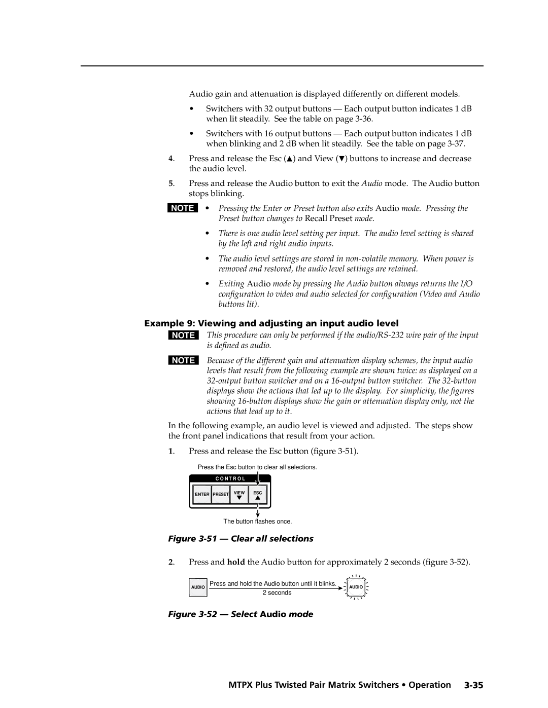 Extron electronic MTPX Plus Series manual Example 9 Viewing and adjusting an input audio level, Clear all selections 