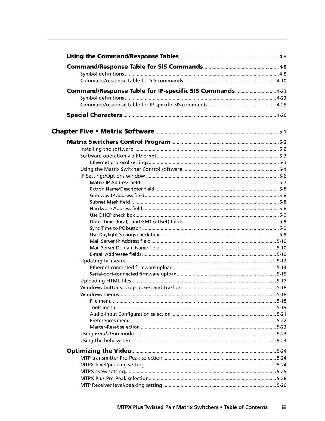 Extron electronic MTPX Plus Series manual Command/Response Table for IP-specific SIS Commands 