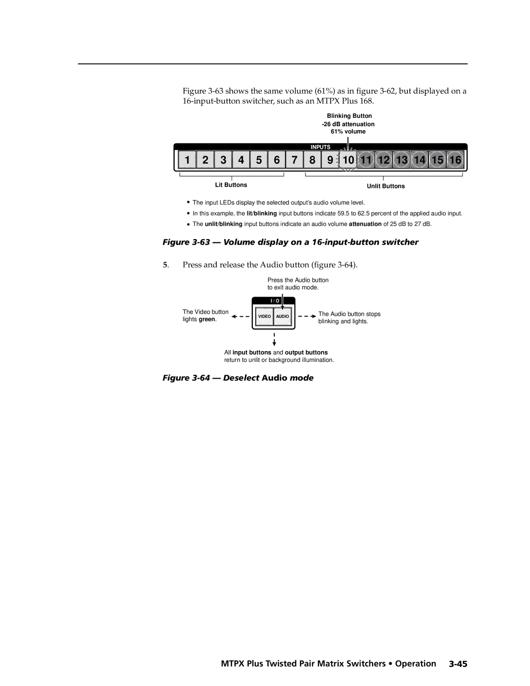 Extron electronic MTPX Plus Series manual Press and release the Audio button figure, Lit Buttons Unlit Buttons 