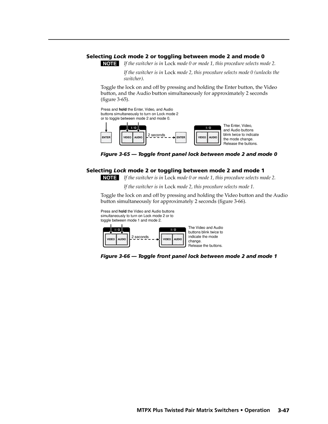 Extron electronic MTPX Plus Series manual Selecting Lock mode 2 or toggling between mode 2 and mode, Switcher 