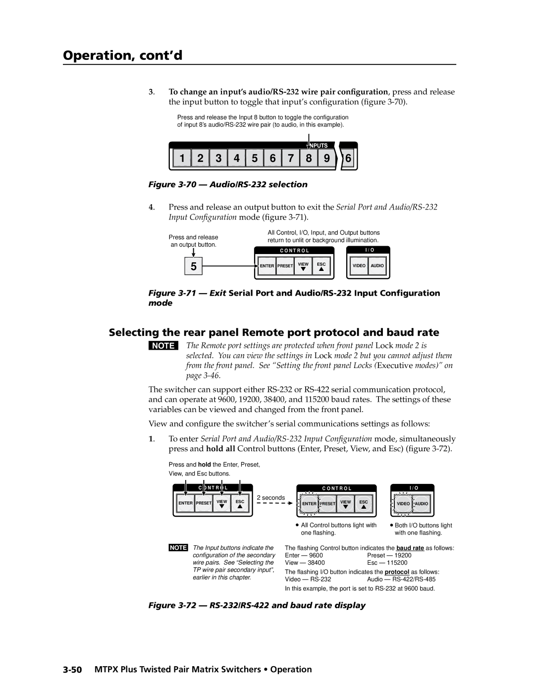 Extron electronic MTPX Plus Series manual Selecting the rear panel Remote port protocol and baud rate 