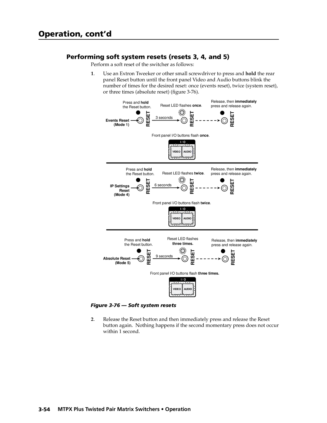 Extron electronic MTPX Plus Series manual Performing soft system resets resets 3, 4, Or three times absolute reset figure 