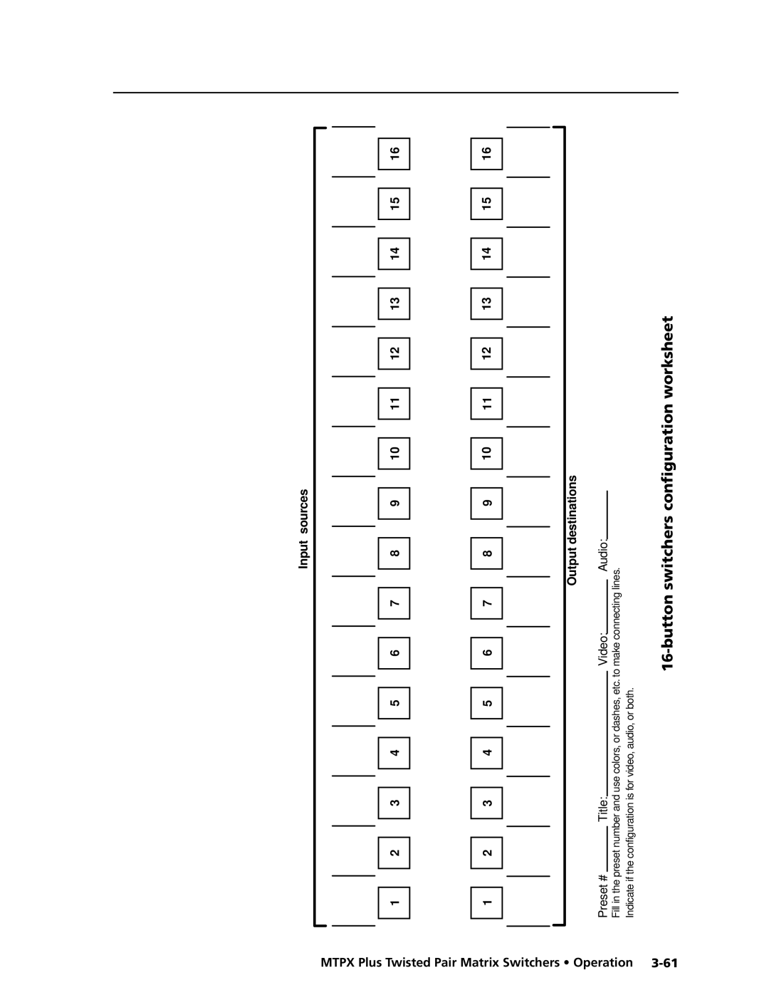 Extron electronic MTPX Plus Series manual Button switchers configuration worksheet 