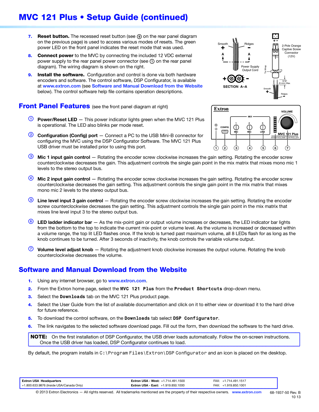 Extron electronic MVC 121 PLUS setup guide Software and Manual Download from the Website 