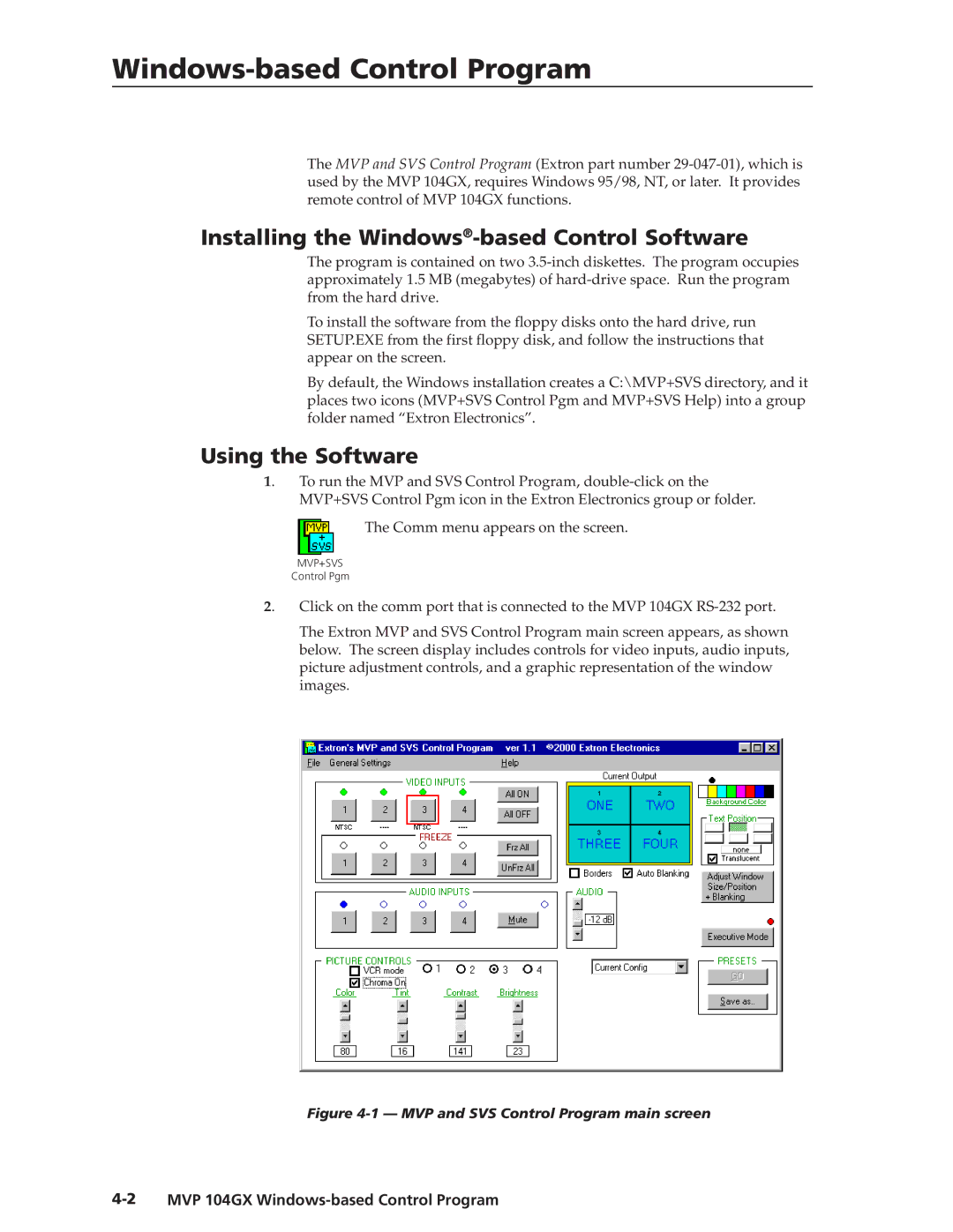 Extron electronic MVP 104GX manual Windows-based Control Program, Installing the Windows-based Control Software 