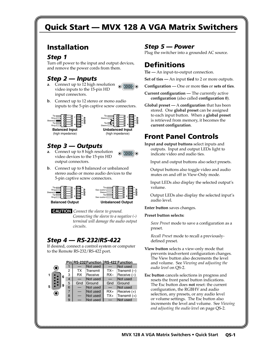 Extron electronic manual Quick Start MVX 128 a VGA Matrix Switchers, Plug the switcher into a grounded AC source 