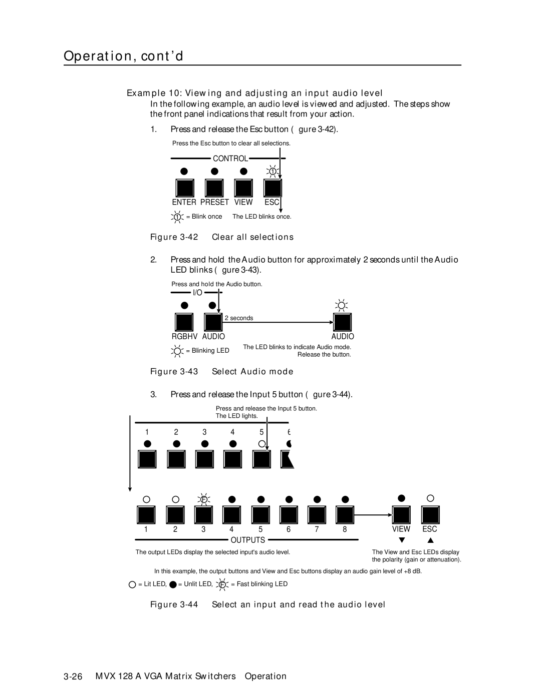 Extron electronic MVX 128 manual Example 10 Viewing and adjusting an input audio level, Clear all selections 