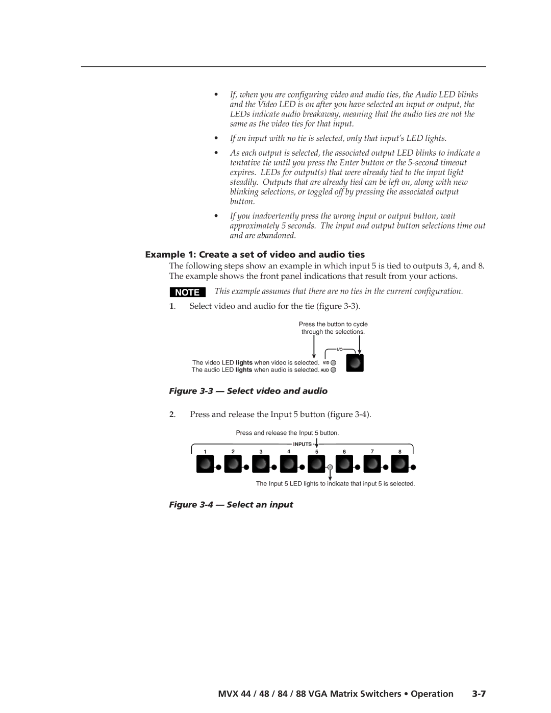 Extron electronic MVX 84, MVX 88 Example 1 Create a set of video and audio ties, Select video and audio for the tie figure 