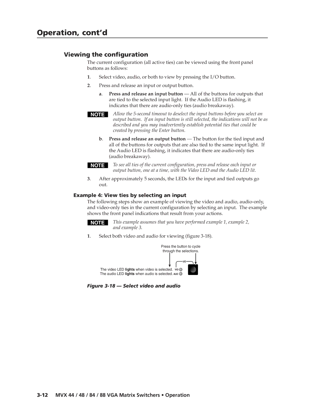 Extron electronic MVX 88 manual Viewing the configuration, Audio breakaway, Out, Example 4 View ties by selecting an input 