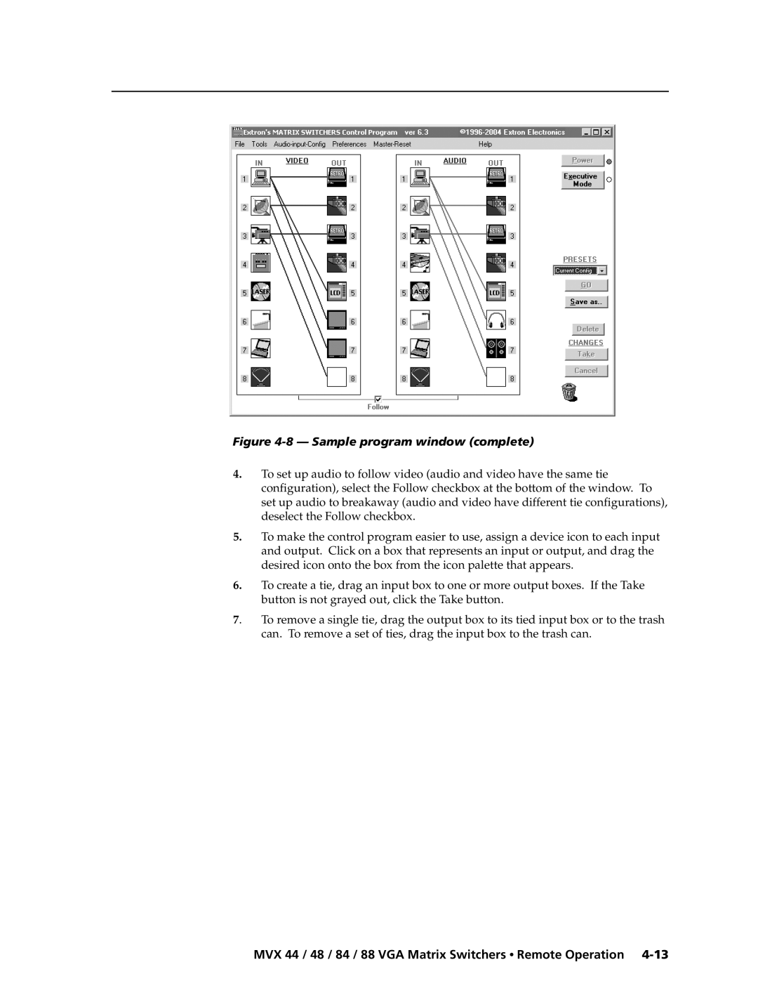 Extron electronic MVX 44, MVX 88, MVX 48, MVX 84 manual Sample program window complete 