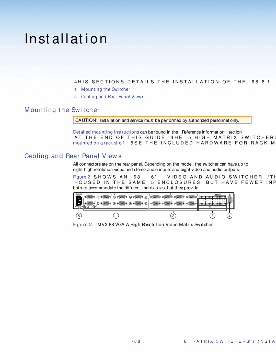 Extron electronic MVX 84, MVX 88, MVX 44, 48 manual Mounting the Switcher, Cabling and Rear Panel Views 
