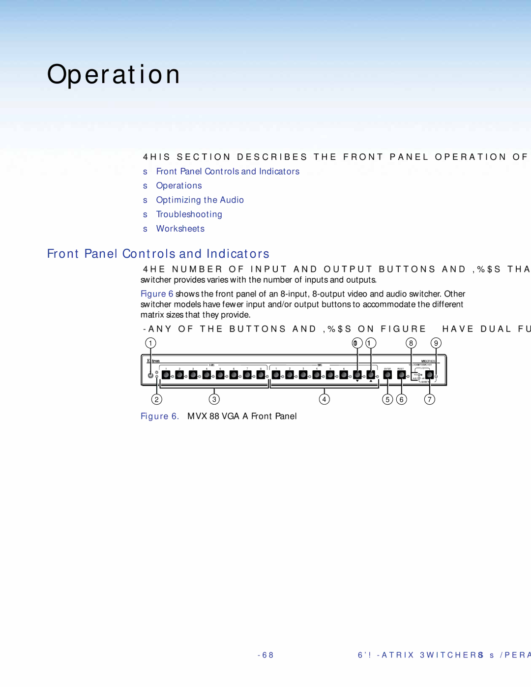 Extron electronic MVX 84, MVX 44, 48 manual Front Panel Controls and Indicators, MVX 88 VGA a Front Panel 