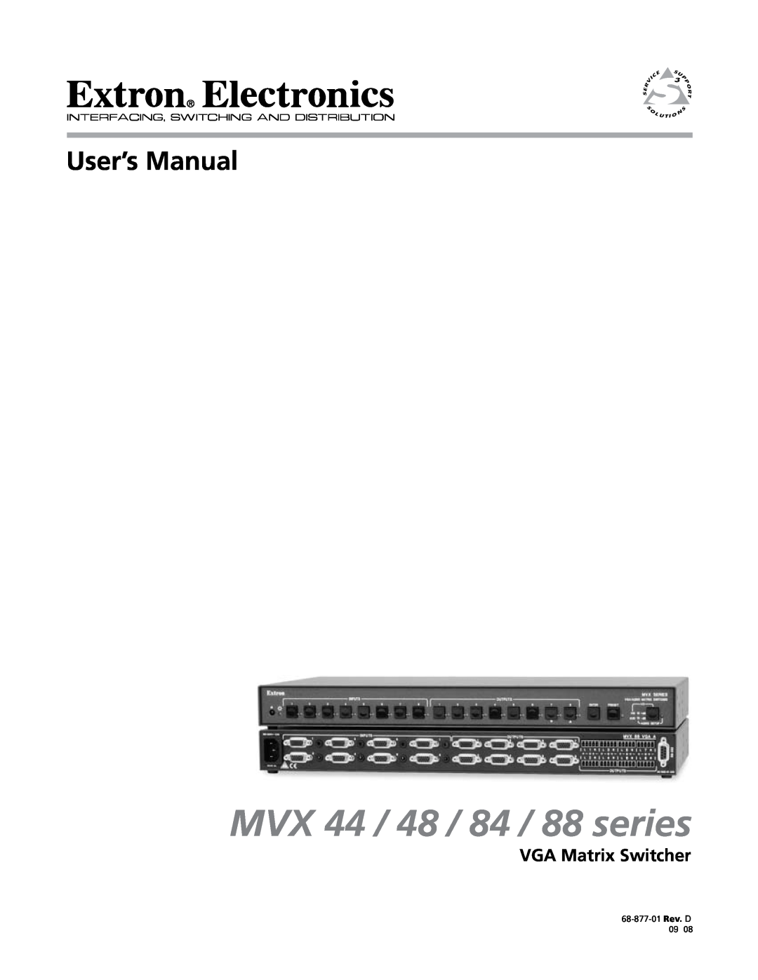 Extron electronic MVX 88 Series manual VGA Matrix Switcher, MVX 44 / 48 / 84 / 88 series, 68-877-01 Rev. D 