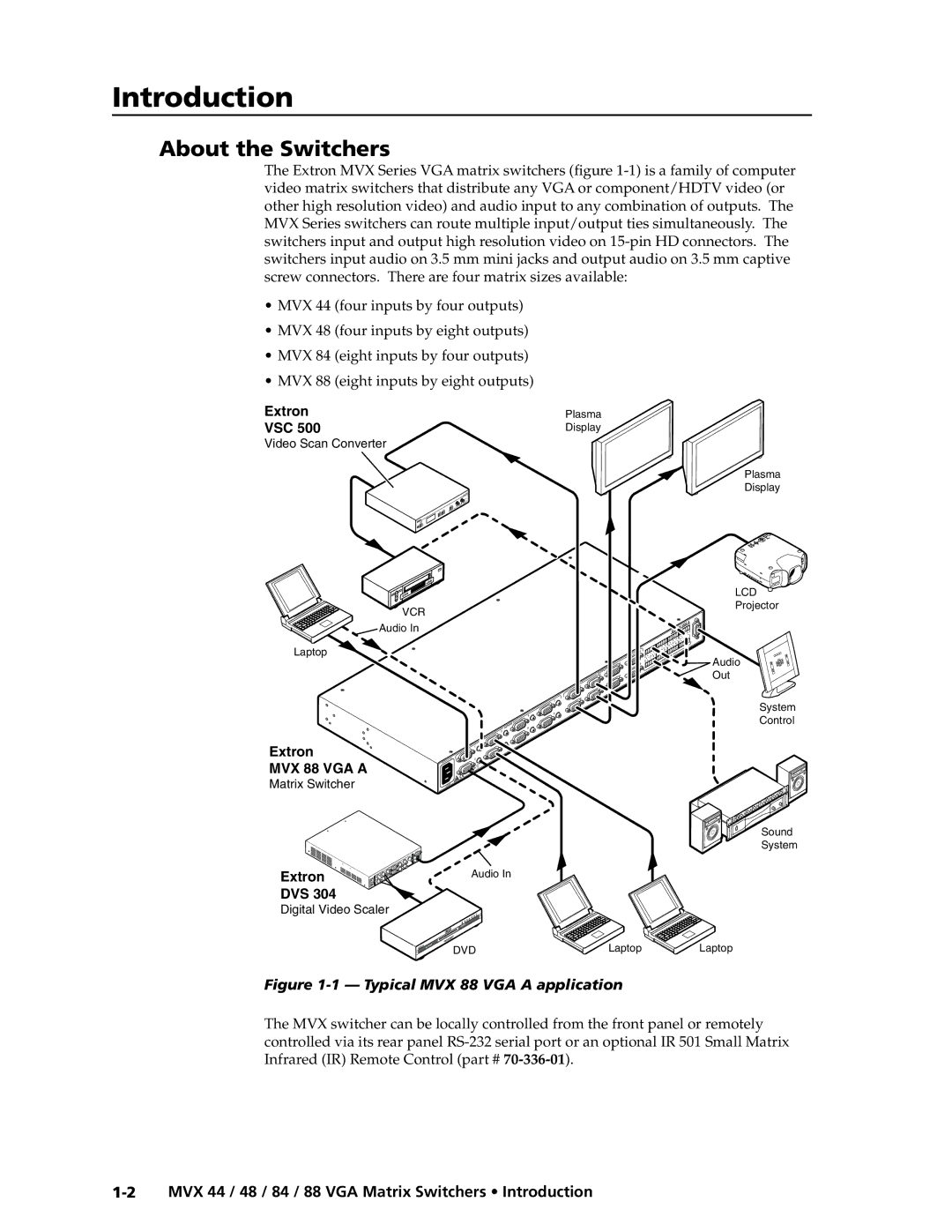 Extron electronic MVX 88 Series manual About the Switchers, MVX 44 / 48 / 84 / 88 VGA Matrix Switchers Introduction 