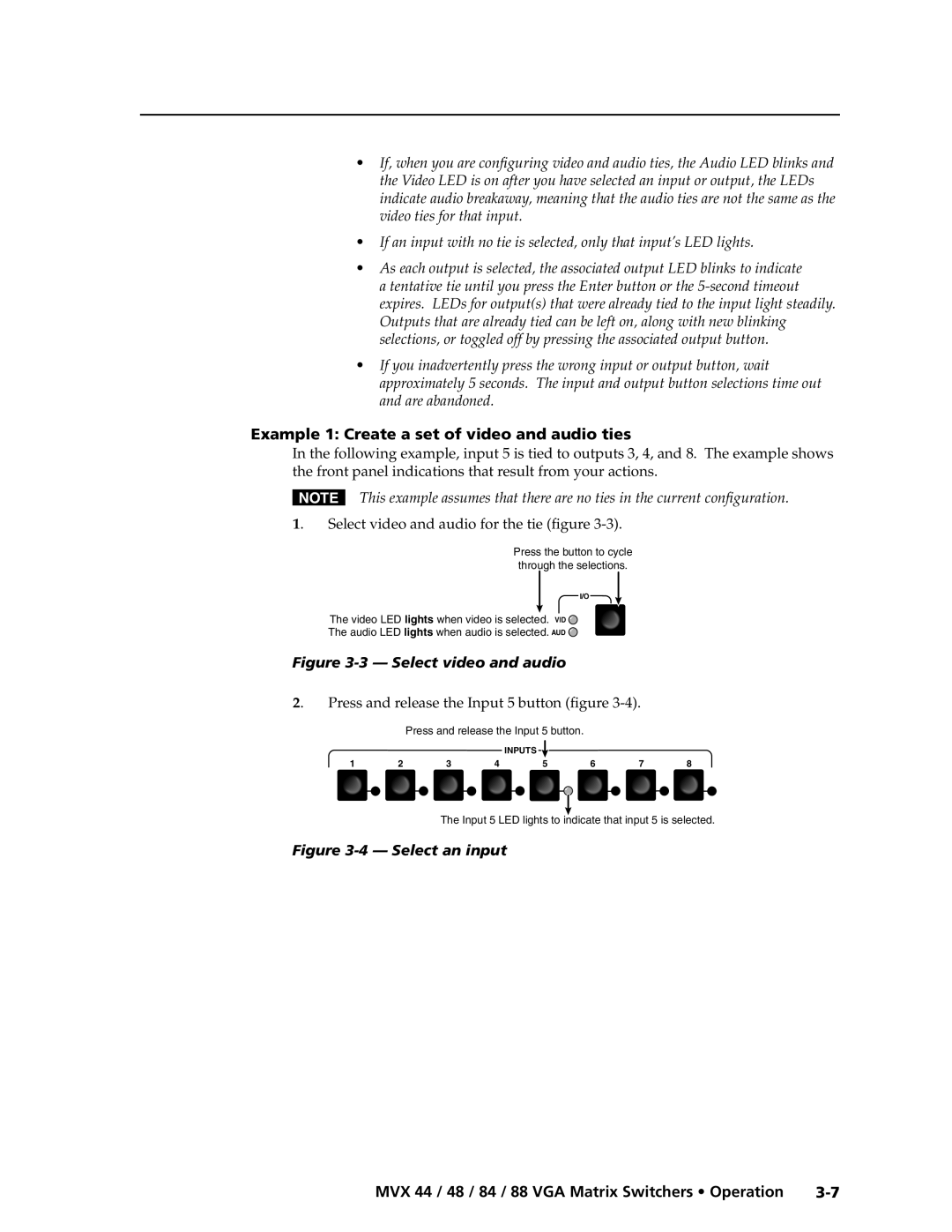 Extron electronic MVX 88 Series Example 1 Create a set of video and audio ties, Select video and audio for the tie figure 