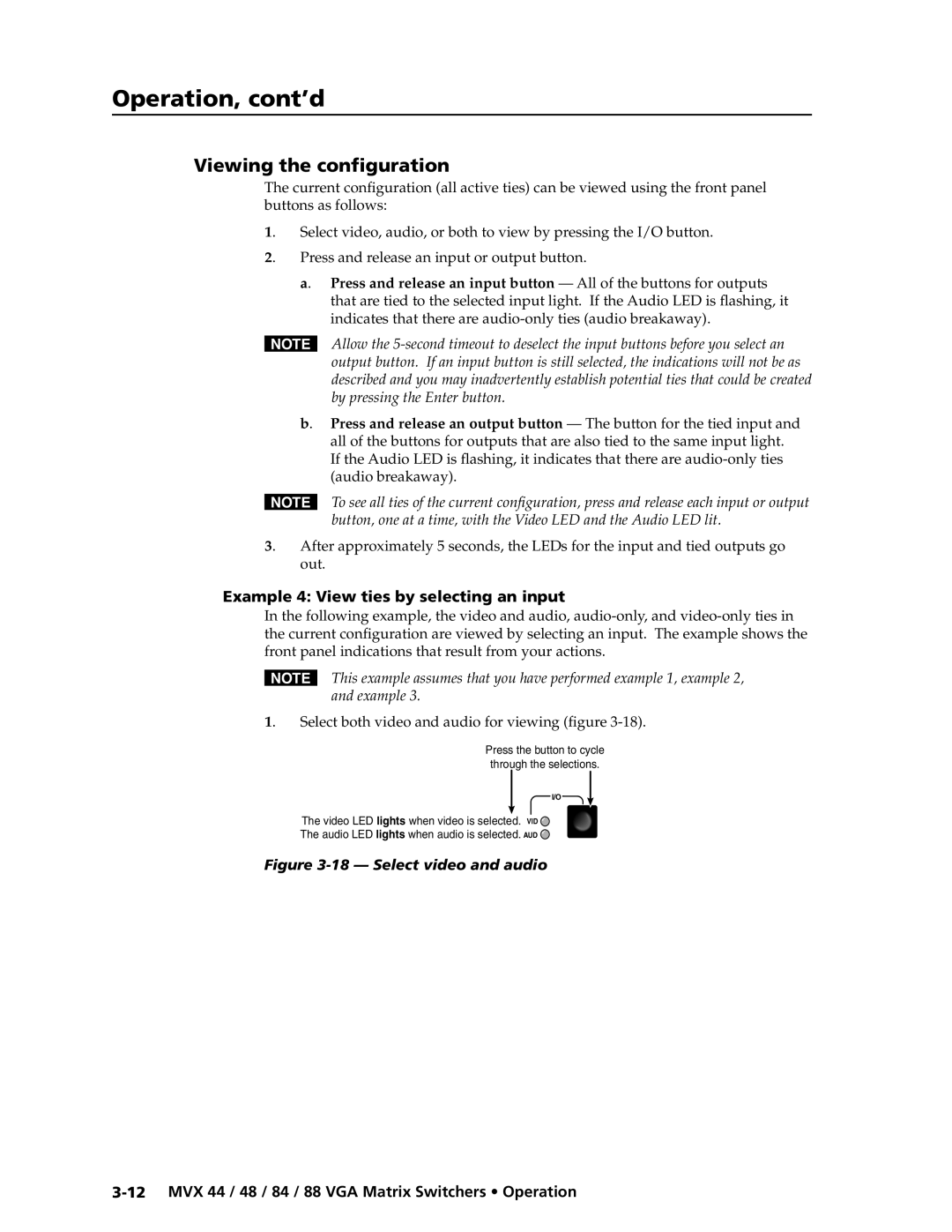 Extron electronic MVX 88 Series manual Viewing the configuration, Example 4 View ties by selecting an input 