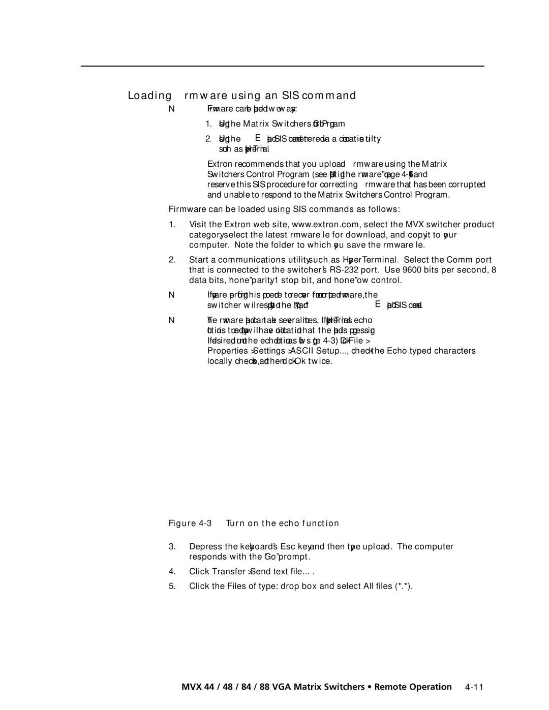 Extron electronic MVX 88 Series manual Loading firmware using an SIS command, Responds with the Go prompt 