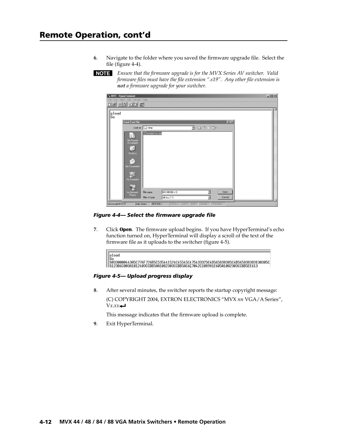 Extron electronic MVX 88 Series manual File figure, This message indicates that the firmware upload is complete 