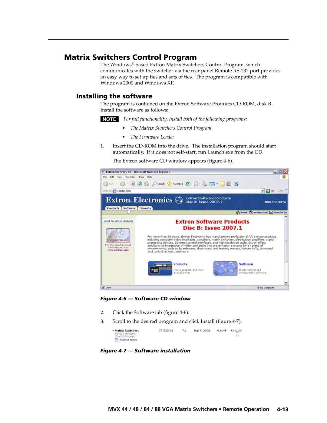 Extron electronic MVX 88 Series Matrix Switchers Control Program, Installing the software, Click the Software tab figure 