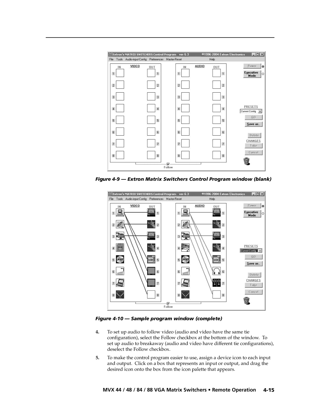 Extron electronic MVX 88 Series manual Extron Matrix Switchers Control Program window blank 