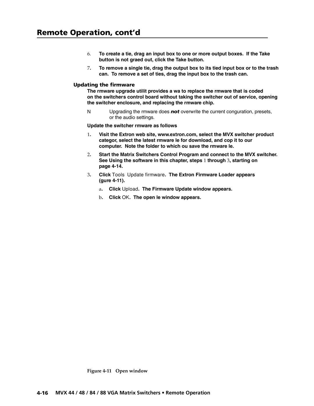 Extron electronic MVX 88 Series manual Updating the firmware, Open window 