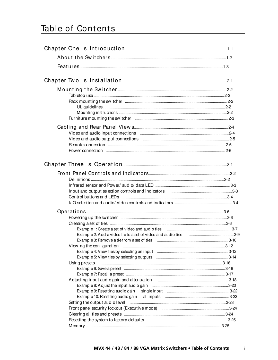 Extron electronic MVX 88 Series manual Table of Contents 