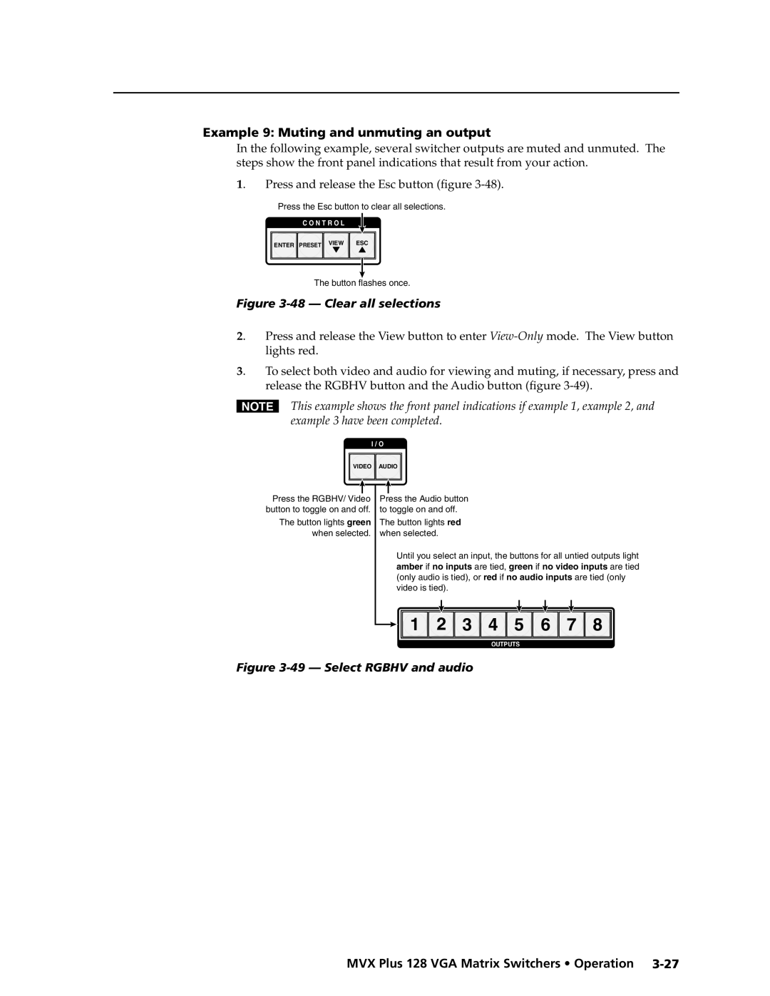 Extron electronic MVX PLUS 128 manual Example 9 Muting and unmuting an output, 48 - Clear all selections 