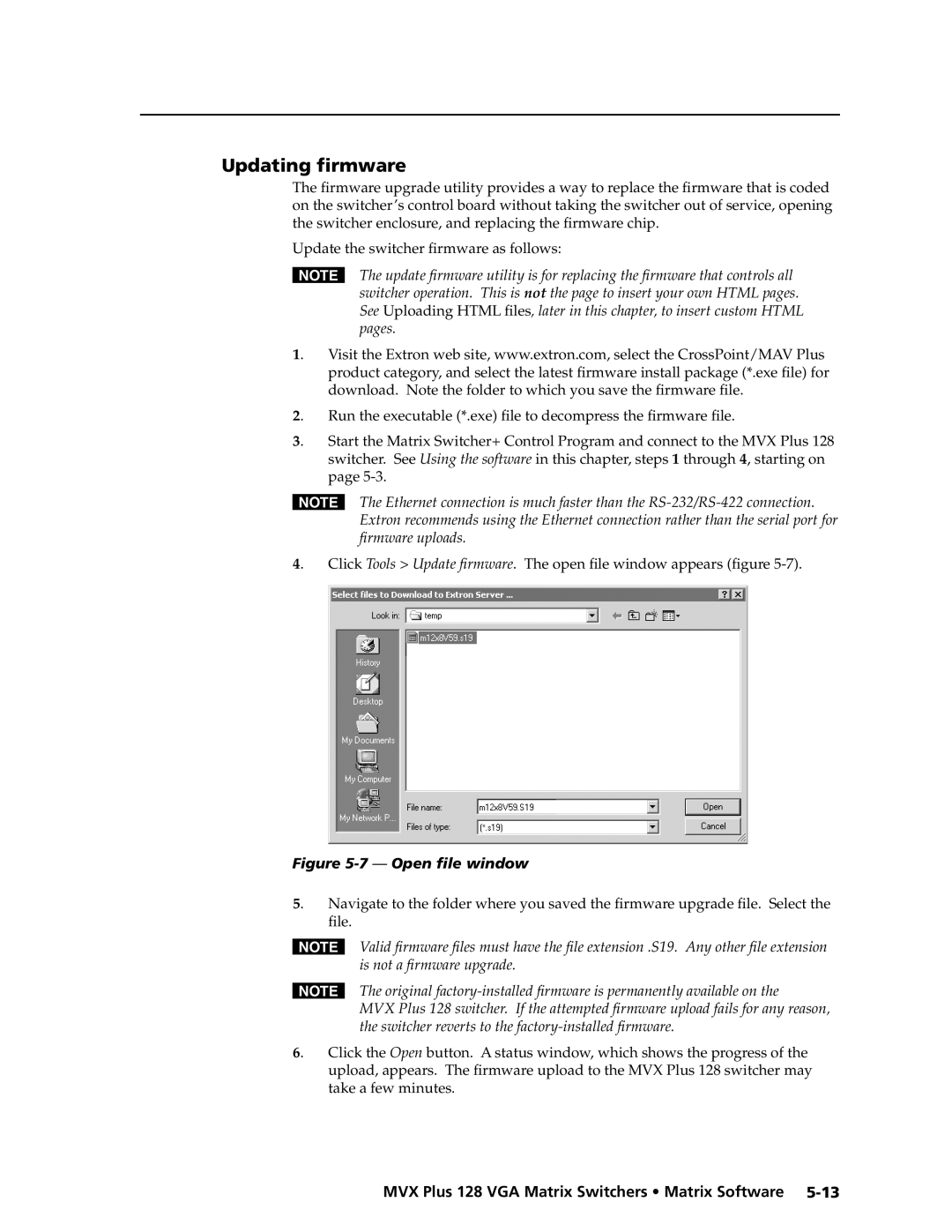 Extron electronic MVX PLUS 128 manual Updating ﬁrmware, Download. Note the folder to which you save the ﬁrmware ﬁle 