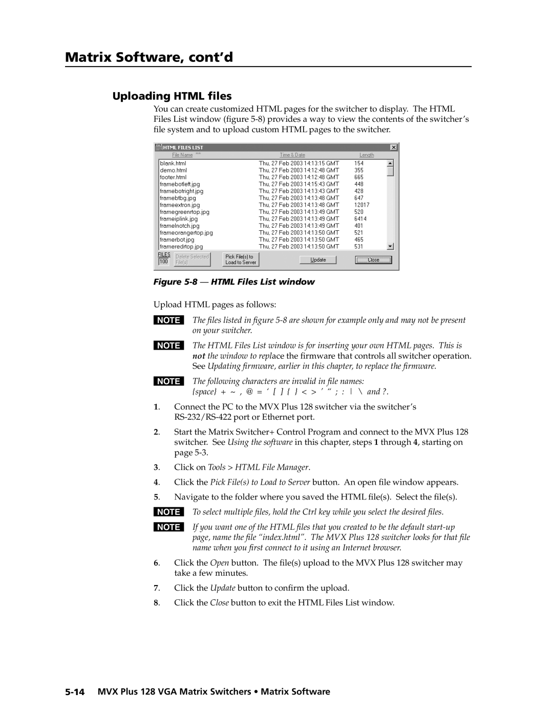 Extron electronic MVX PLUS 128 manual Uploading Html ﬁles 