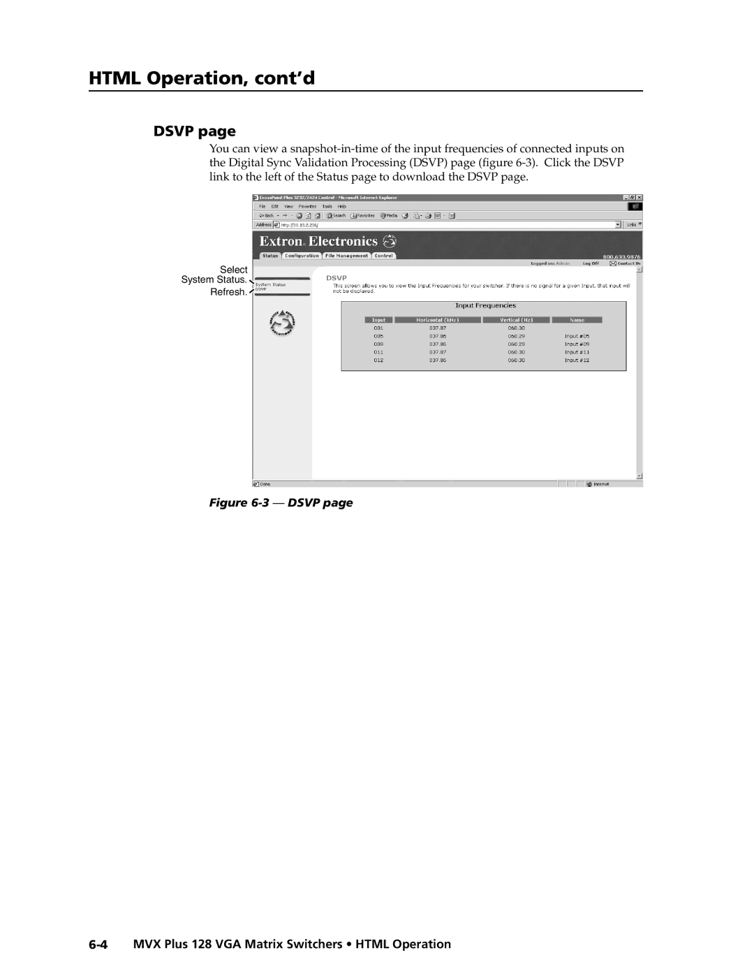 Extron electronic MVX PLUS 128 manual Html Operation, cont’d, Dsvp 