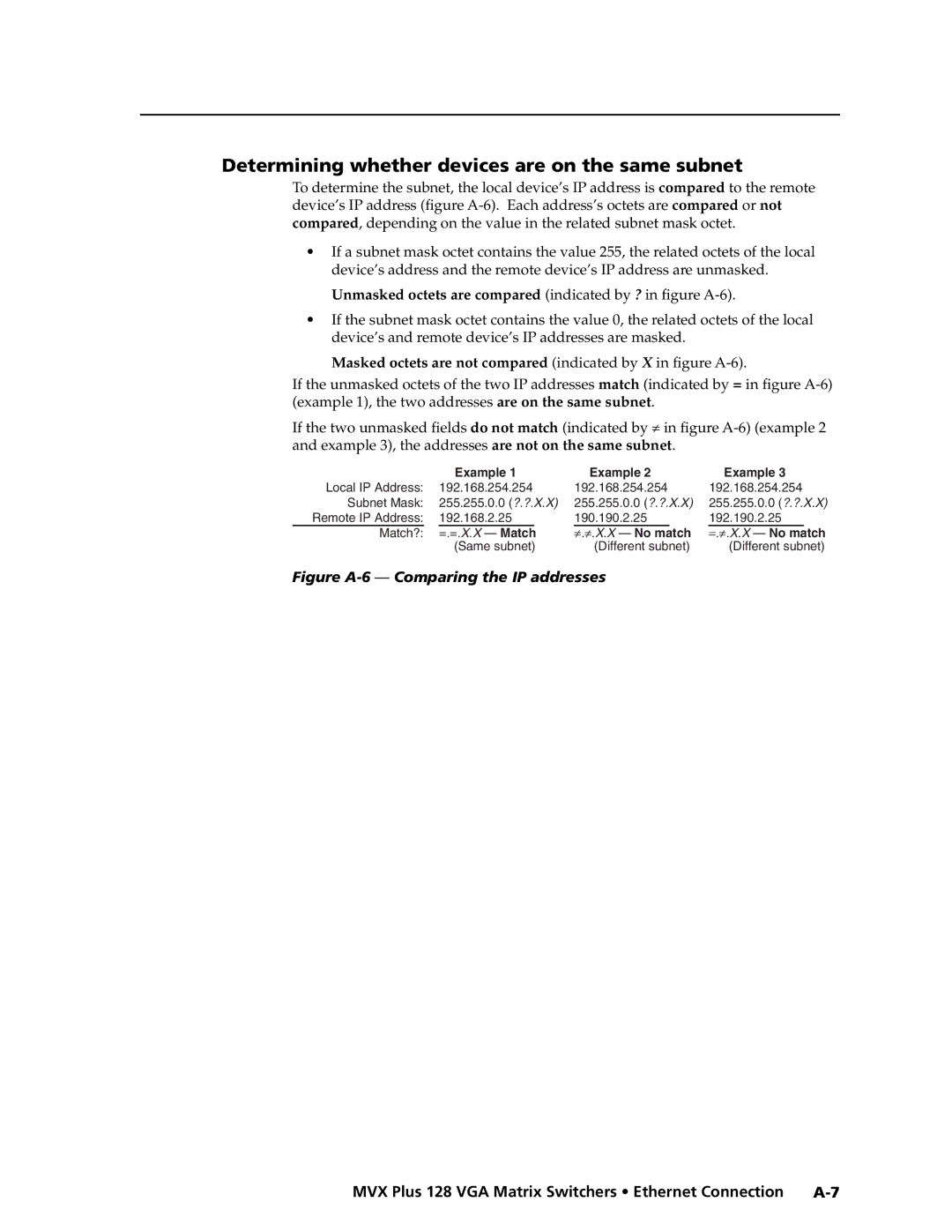 Extron electronic MVX PLUS 128 manual Determining whether devices are on the same subnet 