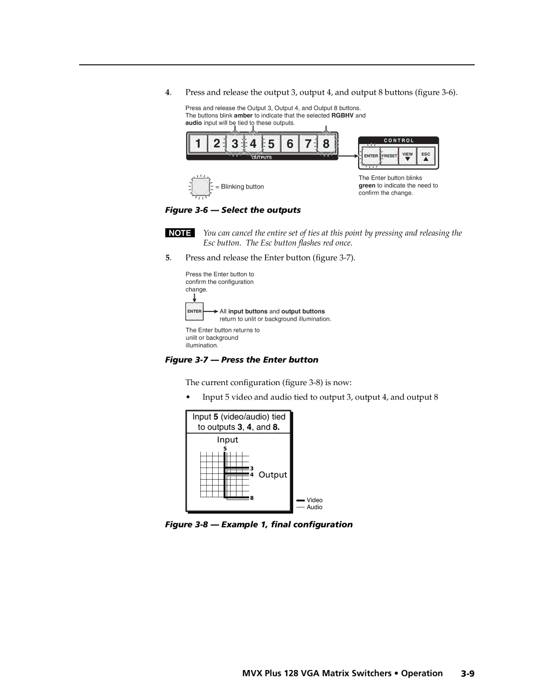 Extron electronic MVX PLUS 128 manual Press and release the Enter button ﬁgure, All input buttons and output buttons 