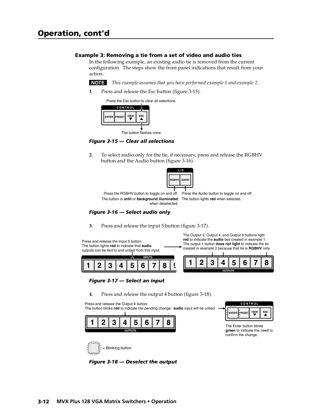 Extron electronic MVX PLUS 128 manual Example 3 Removing a tie from a set of video and audio ties 