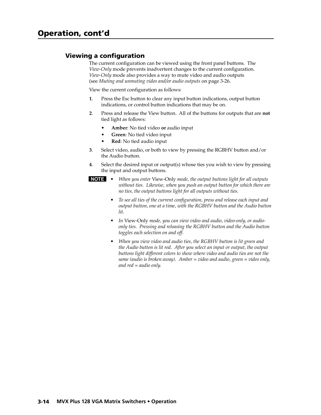 Extron electronic MVX PLUS 128 manual Viewing a conﬁguration 