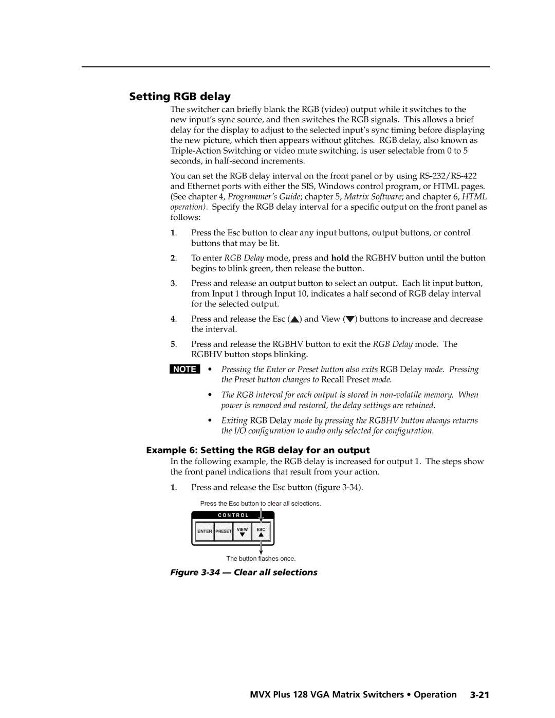 Extron electronic MVX PLUS 128 manual Setting RGB delay, Example 6 Setting the RGB delay for an output 