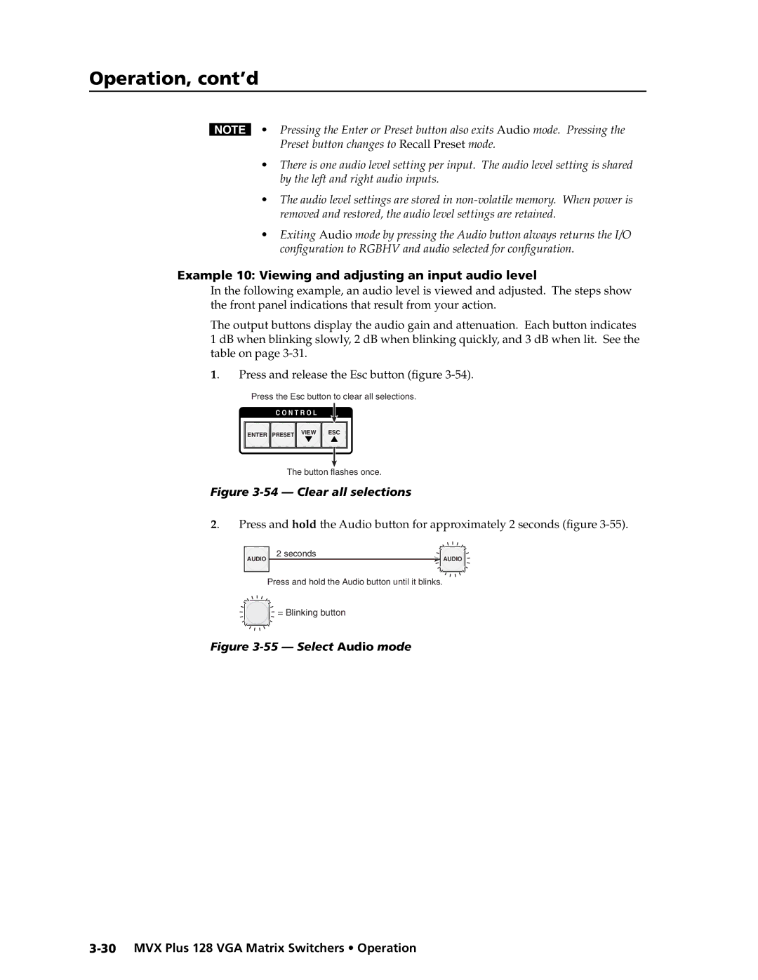 Extron electronic MVX PLUS 128 manual Example 10 Viewing and adjusting an input audio level, Clear all selections 