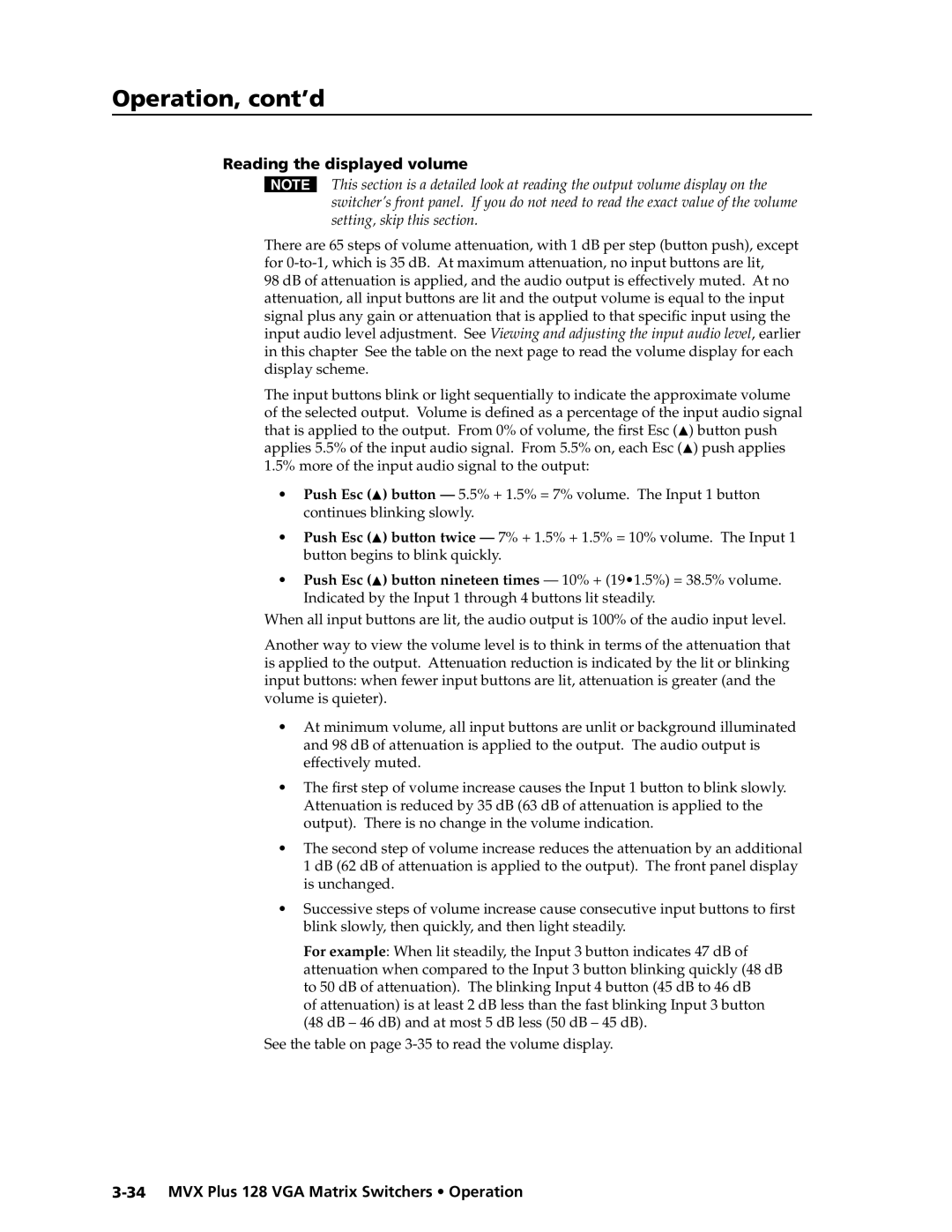 Extron electronic MVX PLUS 128 manual Reading the displayed volume 
