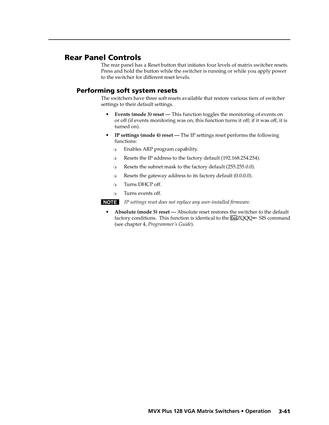 Extron electronic MVX PLUS 128 manual Rear Panel Controls, Performing soft system resets 